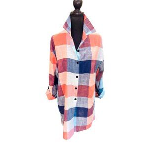 Colorful Plaid Tunic Shirt Dress 1XL Casual Tunic Top Artsy Cowgirl Core Preppy